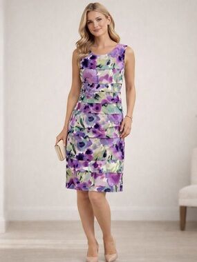 cb established 1962 Purple Floral Watercolor Scoopneck Women's Dress Size 12